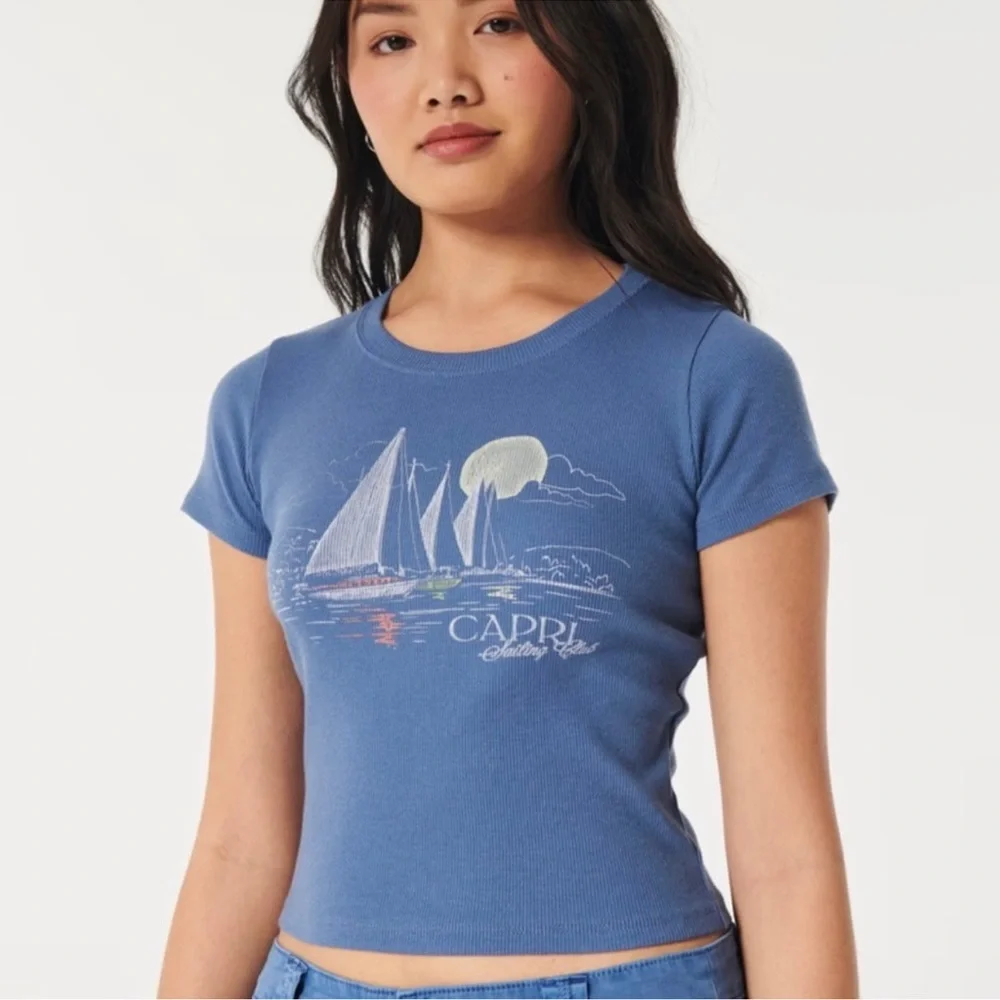 Hollister Ribbed Nautical Graphic Baby Tee — “Capri Sailing Club”